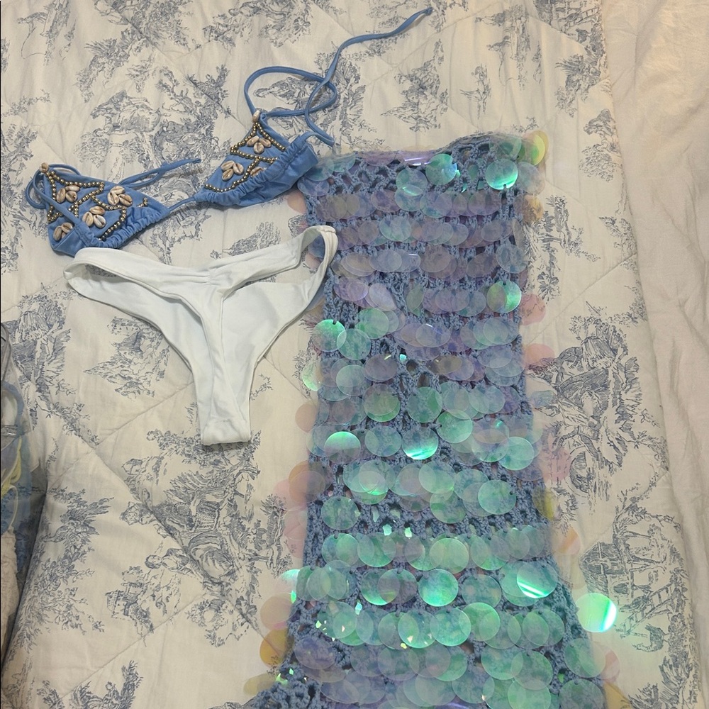 Blue and White Bikini Set